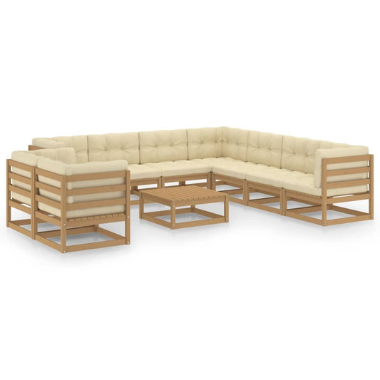 10-tlg. Garten-Lounge-Set mit Kissen Honigbraun Massivholz