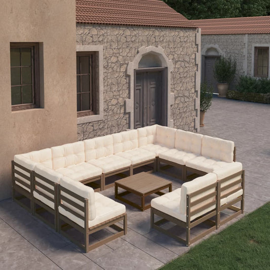 10-tlg. Garten-Lounge-Set mit Kissen Honigbraun Massivholz