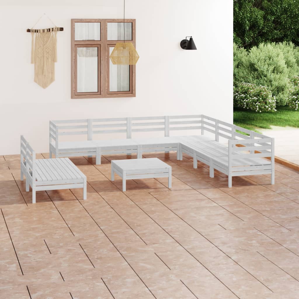 10-tlg. Garten-Lounge-Set Massivholz Kiefer Weiß