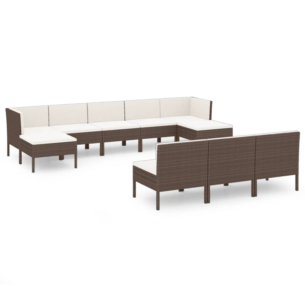 10-tlg. Garten-Lounge-Set mit Auflagen Poly Rattan Braun