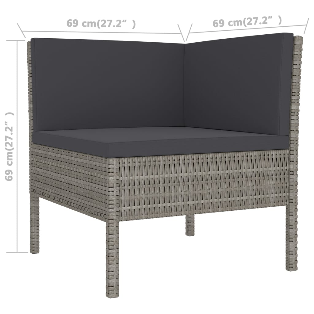 10-tlg. Garten-Lounge-Set mit Auflagen Poly Rattan Grau