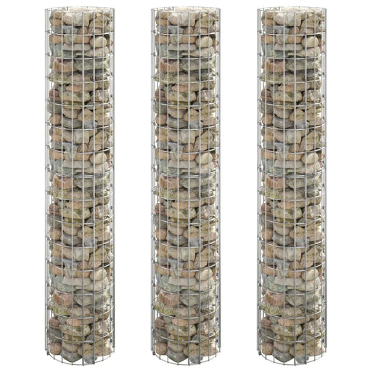 Gabionen-Hochbeete 3 Stk. Rund Verzinkter Stahl Ø30x150 cm