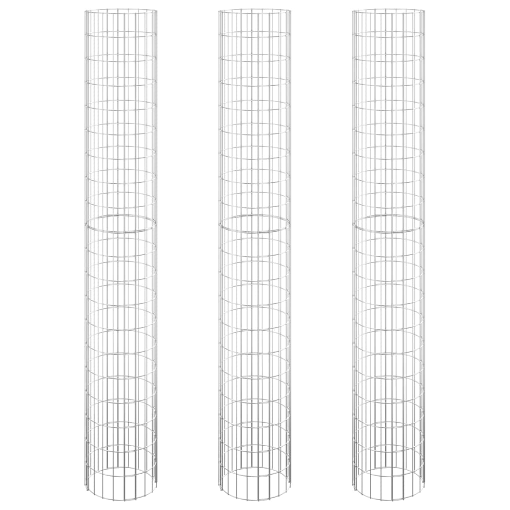 Gabionen-Hochbeete 3 Stk. Rund Verzinkter Stahl Ø30x200 cm