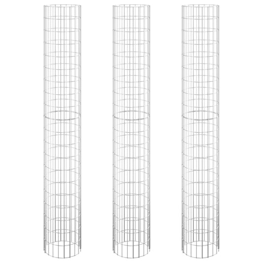 Gabionen-Hochbeete 3 Stk. Rund Verzinkter Stahl Ø30x200 cm