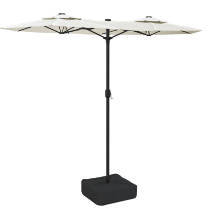 Doppel-Sonnenschirm mit LED-Leuchten Sandweiß 316x145 cm
