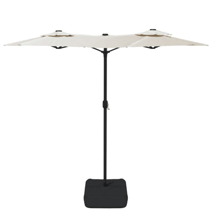 Doppel-Sonnenschirm mit LED-Leuchten Sandweiß 316x145 cm