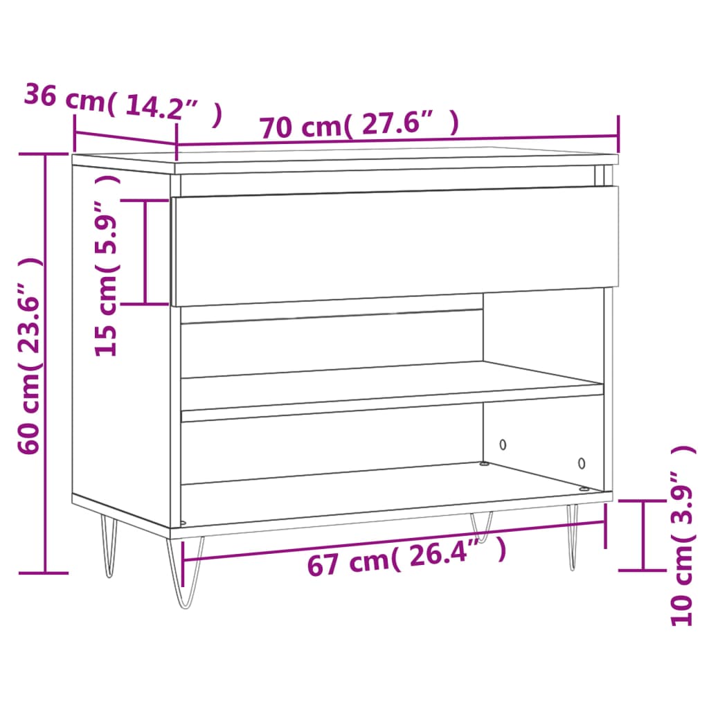 Schuhregal Braun Eichen-Optik 70x36x60 cm Holzwerkstoff