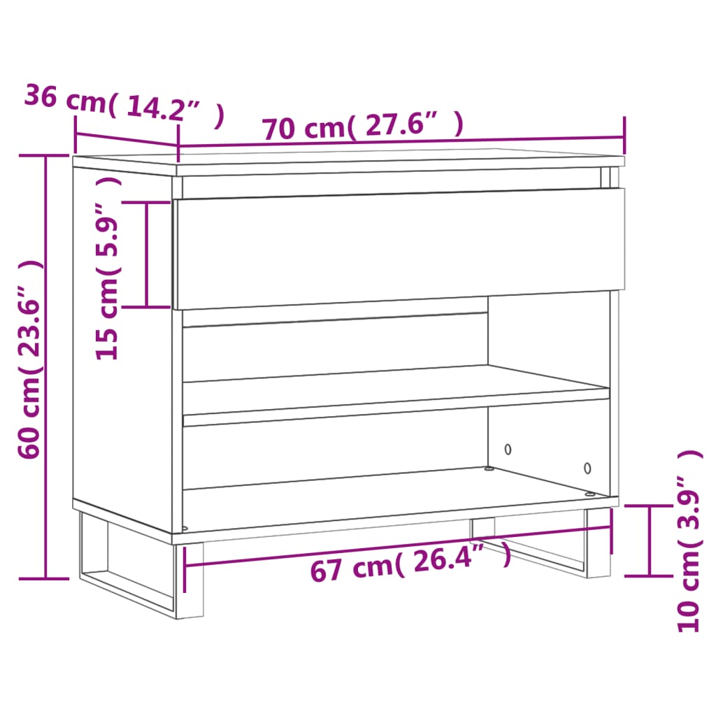 Schuhregal Braun Eichen-Optik 70x36x60 cm Holzwerkstoff