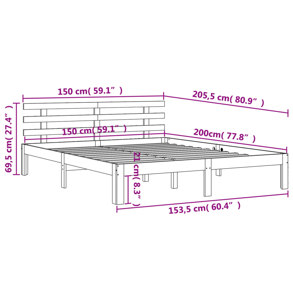 Massivholzbett ohne Matratze Wachsbraun 150x200 cm Kiefernholz